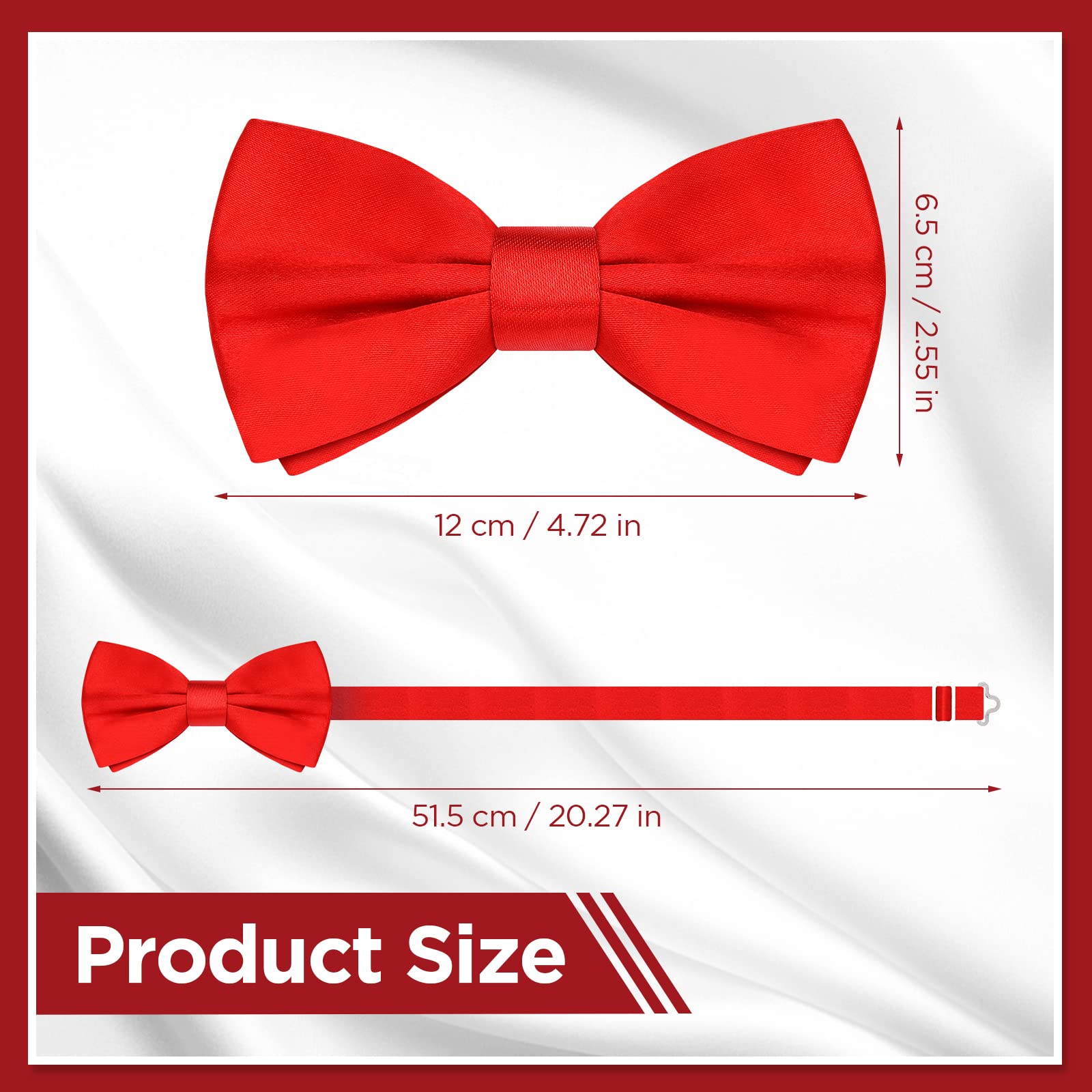 PAFUWEI Men's Pre-Tied Bow Tie, Tux Bowtie Solid Color Neck Bow Ties Adjustable Length Formal Satin Bow Tie for Wedding Party (Polyester, Red)