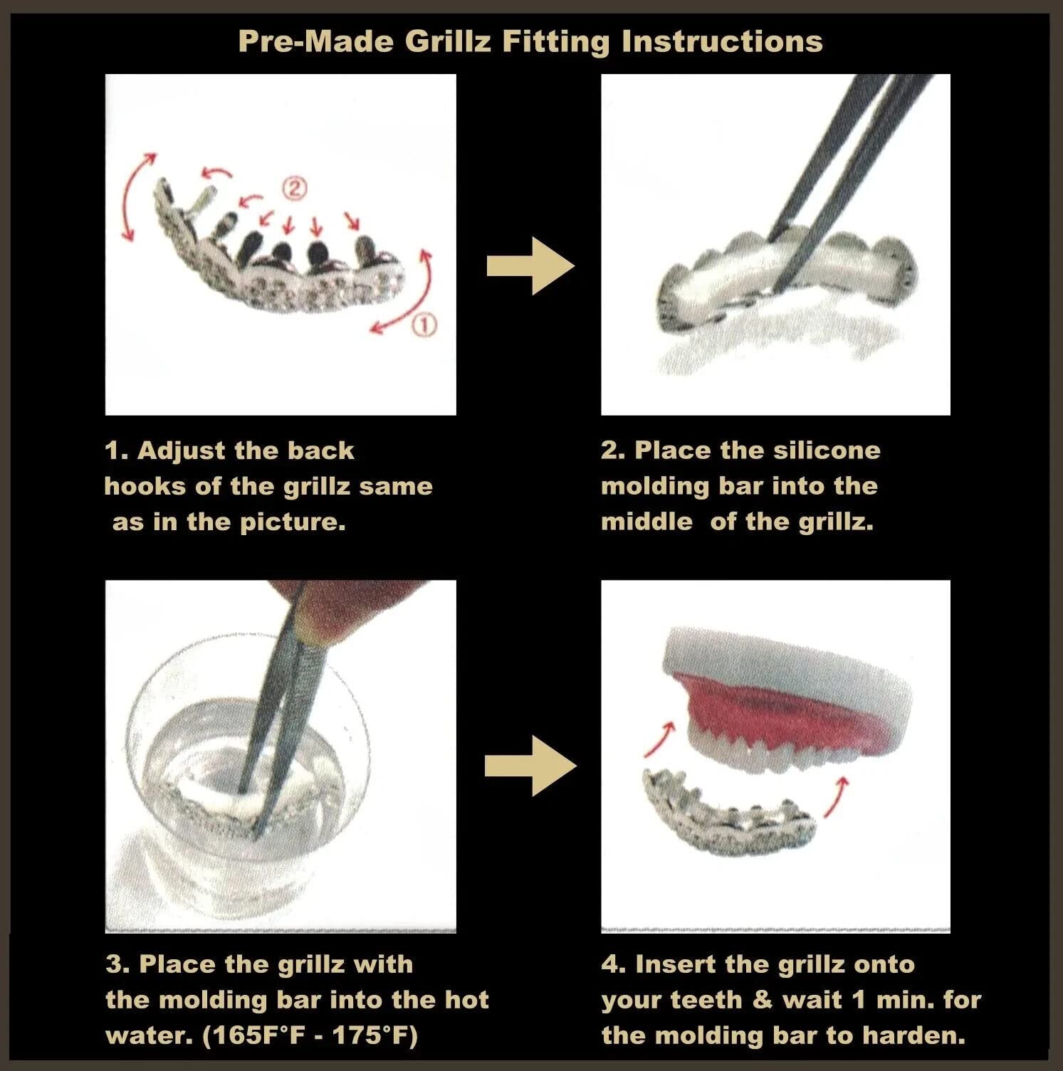 Grillz Silver Tone Permanent Cuts Perm Cut Six Top Teeth Pre-Made Hip Hop Mouth Grills