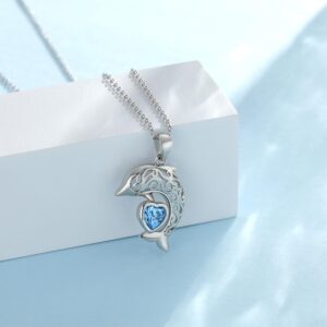 ONEFINITY Dolphin Necklace 925 Sterling Silver Dolphin Pendant Cute Animal Ocean Blue Heart New Years Necklace Jewelry for Women