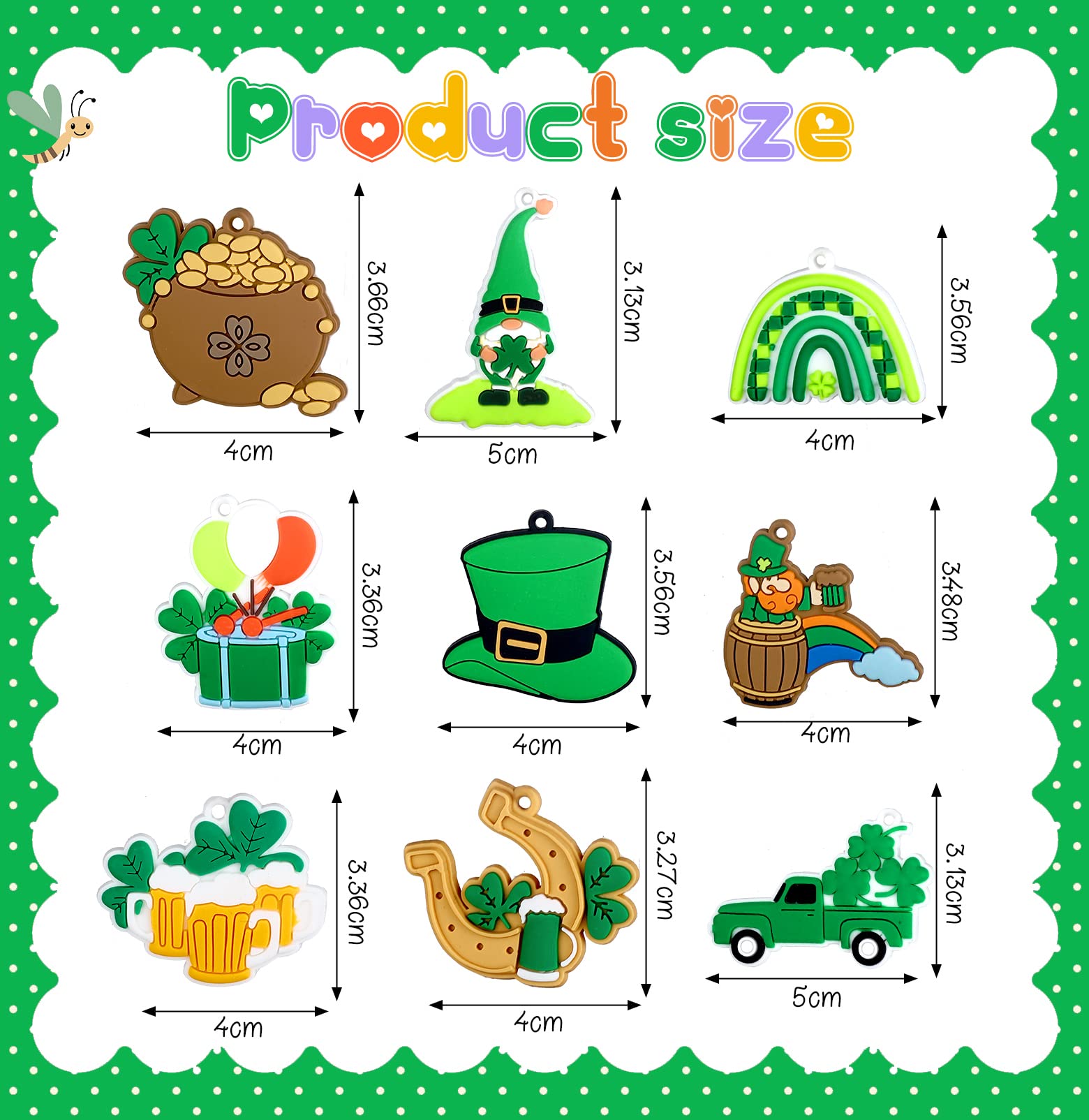 Jadive 36 Pieces St. Patrick's Day PVC Keychains Irish Festival Themed Party Decor Keychain for Kids Gnome, Shamrock, Beer, Irish, Horseshoes, Coins 9 Styles (Shamrock)