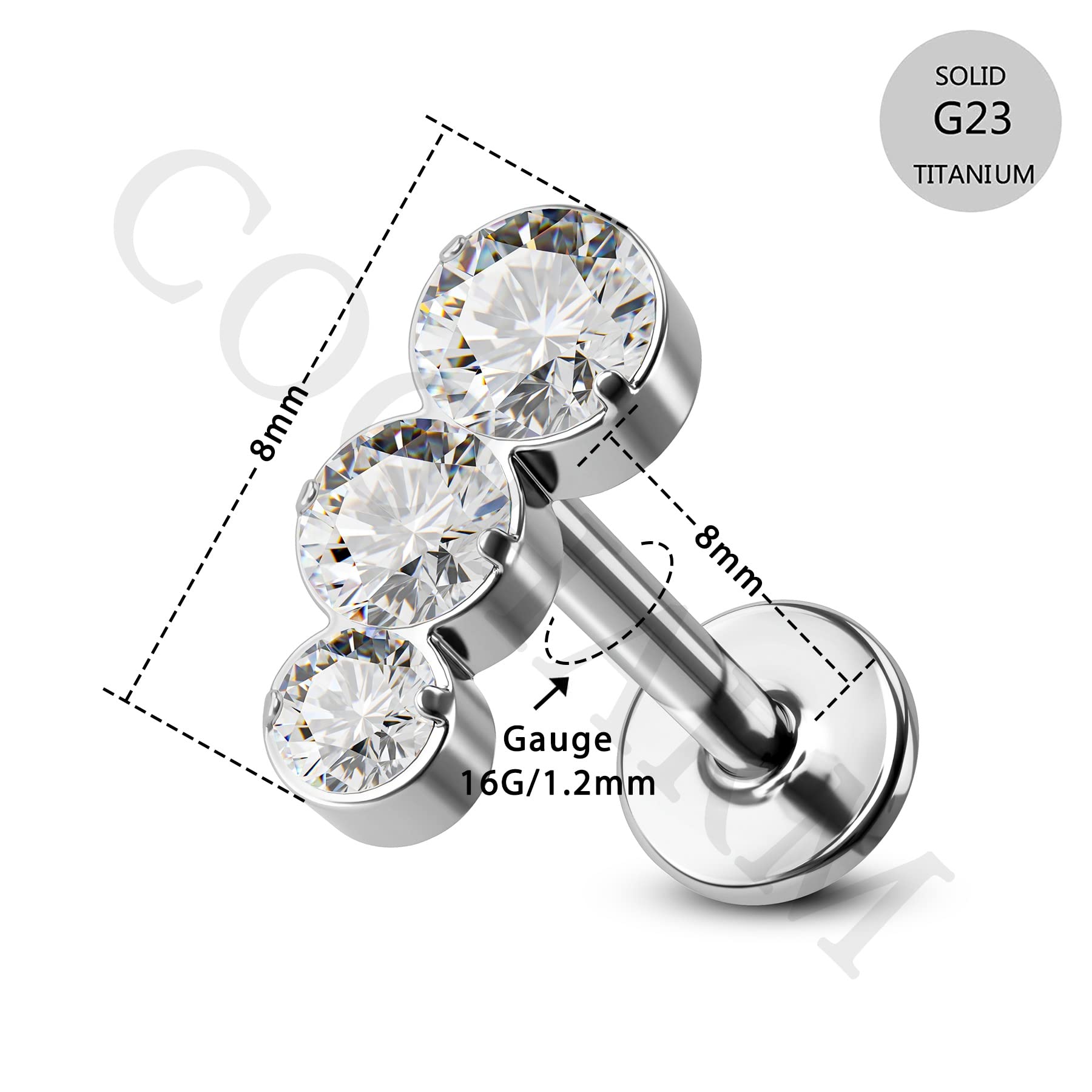 COCHARM G23 Titanium 16g Cartilage Earrings Stud 16 Gauge Flat Back Helix Stud Climbing Helix Earrings Titanium Long Cartilage Piercing Jewelry for Women