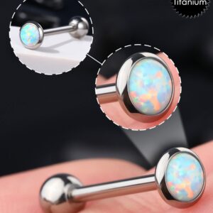 OUFER 14G Tongue Rings, G23 Solid Titanium Tongue Piercing Jewelry, White Opal Internally Threaded Tongue Ring, Tongue Rings for Women Men