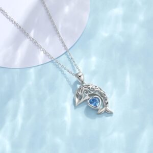 ONEFINITY Dolphin Necklace 925 Sterling Silver Dolphin Pendant Cute Animal Ocean Blue Heart New Years Necklace Jewelry for Women