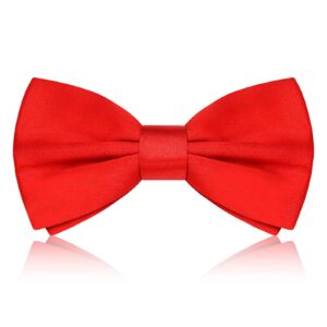 PAFUWEI Men's Pre-Tied Bow Tie, Tux Bowtie Solid Color Neck Bow Ties Adjustable Length Formal Satin Bow Tie for Wedding Party (Polyester, Red)