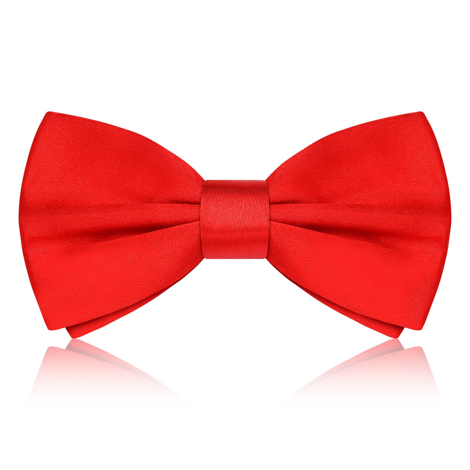 PAFUWEI Men's Pre-Tied Bow Tie, Tux Bowtie Solid Color Neck Bow Ties Adjustable Length Formal Satin Bow Tie for Wedding Party (Polyester, Red)