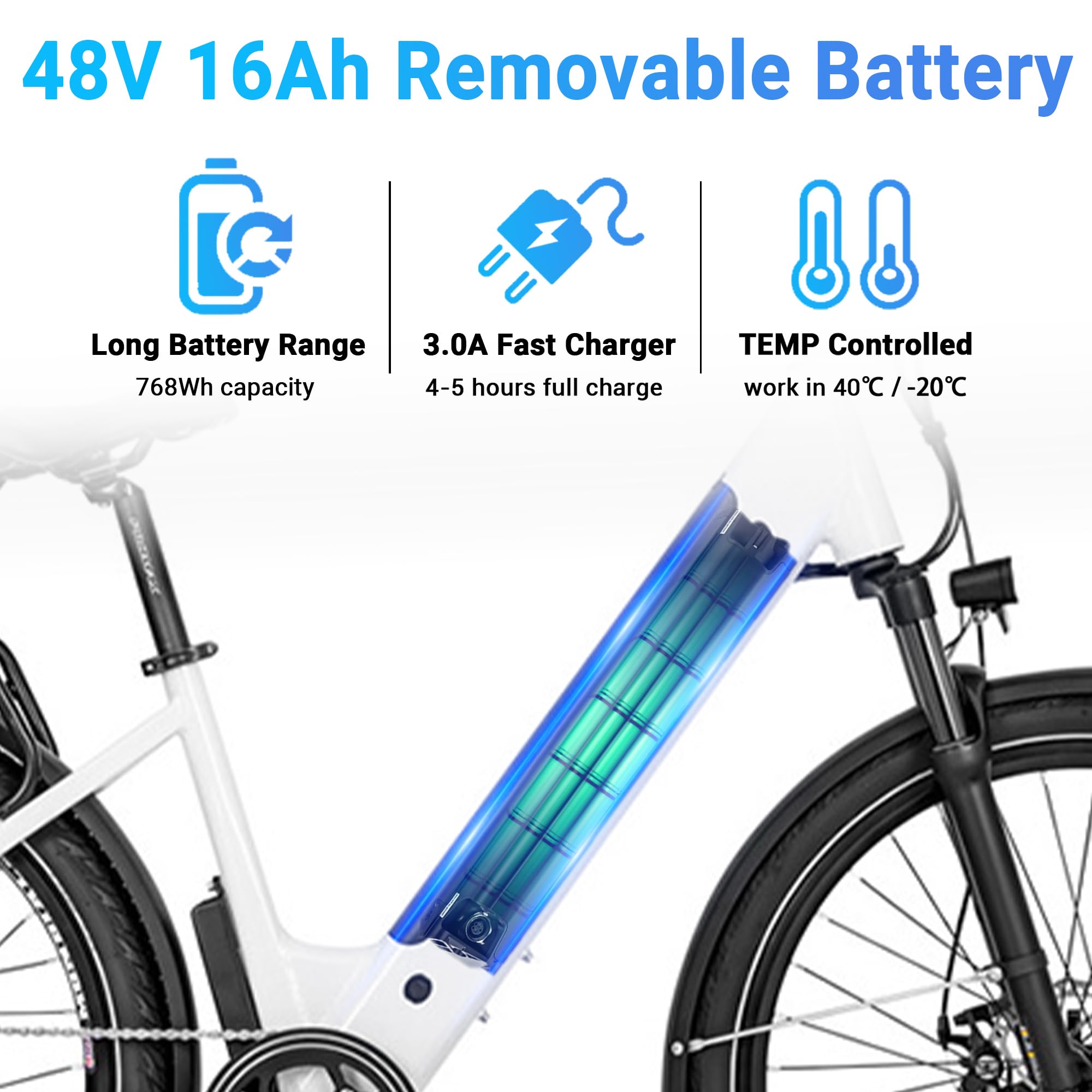 KBO Breeze Step Thru Electric Bike, 500W Ebike 48V 16Ah Removable Battery 55MI Range, 300LBS Payload, 27.5"x2.4" Commuter Ebikes for Adults, 25MPH, 7 Speed System, 5H Fast Charge