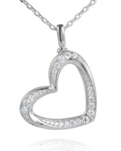 illumin tender tilted heart pendant necklace for women 925 sterling silver with cubic zirconia, rhodium-plated, 16-18 inch adjustable cable chain