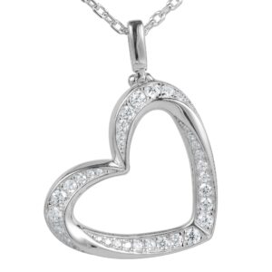 ILLUMIN Tender Tilted Heart Pendant Necklace for Women 925 Sterling Silver with Cubic Zirconia, Rhodium-Plated, 16-18 inch Adjustable Cable Chain