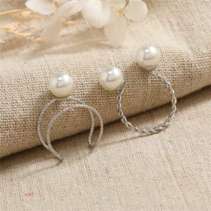 2pcs Shell Pearl Adjustable Wedding Statement Rings for Women Girls Silver Plated Expandable Twisted Layered Open Wrap Rings Comfort Fit Fashion Delicate Birthday Christmas Party Jewelry Gifts (Silver)