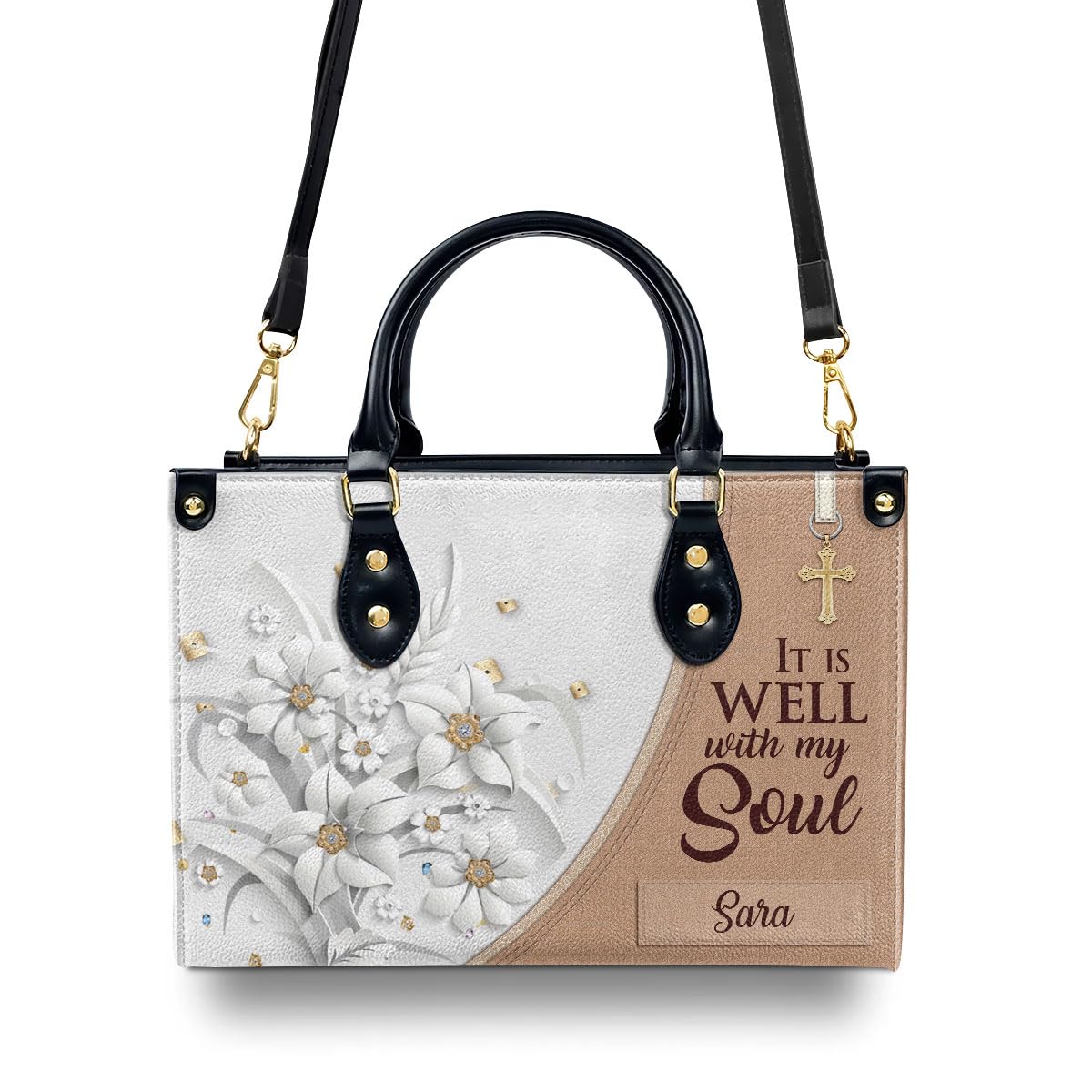 Jesuspirit Personalized Leather Handbags For Women - It Is Well With My Soul Religious Bag, Bible Bags - Christian Gifts Jesus Stuff For Women - Church Bag, Bible Purse Medium Size