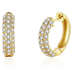 bold cz hoops small thick pave huggies | 18k gold vermeil | mini wide hoops cz gold earrings for women 15mm