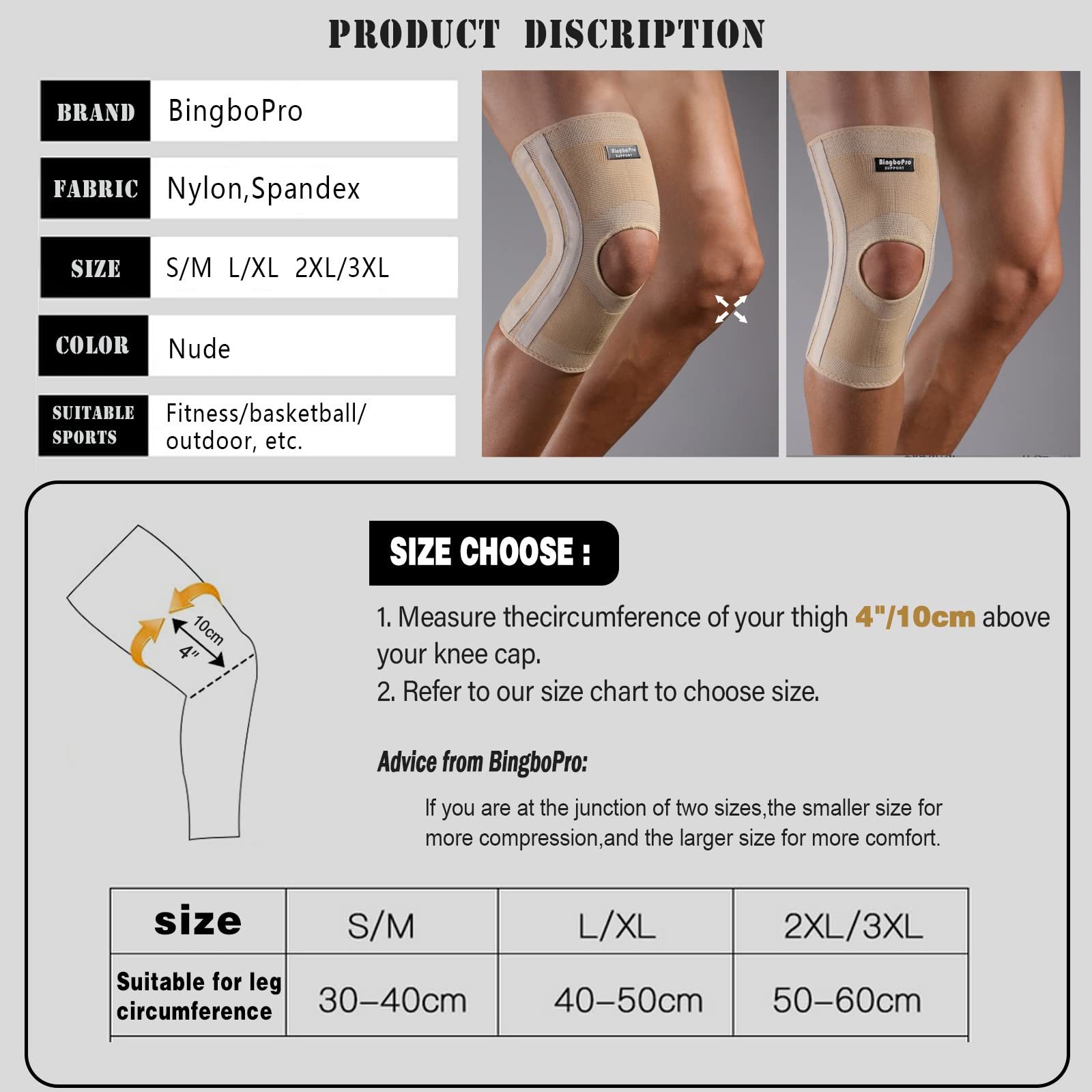 BingboPro Professional Knee Brace Knee Stabilizer,Compression Knee Sleeve For Men Women, Knee Support Brace for Knee Pain Relief, Fast Recovery,Meniscus Tear,ACL,MCL,Arthritis,Running,Sport Protection