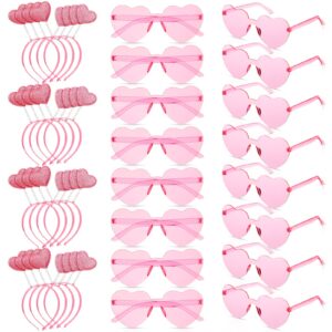 macarrie 32 pieces valentine's day heart headband heart sunglasses heart glitter cupid headband sequin headband for party props (pink)