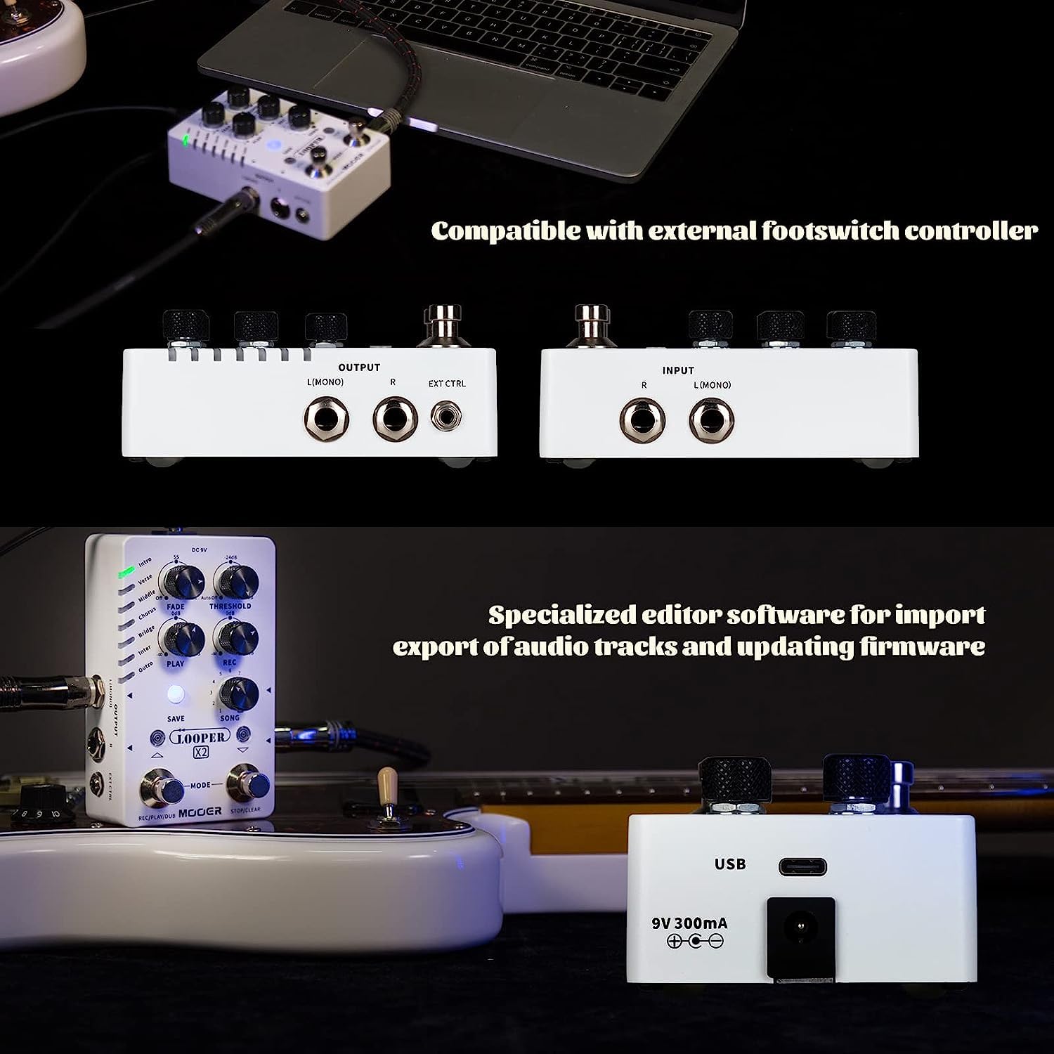 MOOER Looper X2 Stereo Electric Guitar Loop Pedal, Bass Guitar Looper Pedal, Acoustic Guitar Looper Pedal with 11 Banks, 300 Minutes, 77 save slots, Fade Out Function for practice and live show