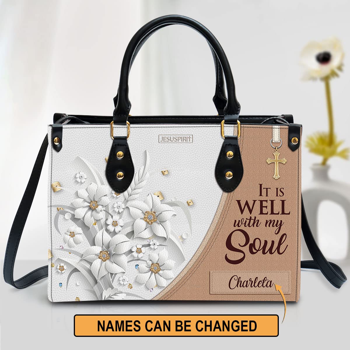 Jesuspirit Personalized Leather Handbags For Women - It Is Well With My Soul Religious Bag, Bible Bags - Christian Gifts Jesus Stuff For Women - Church Bag, Bible Purse Medium Size