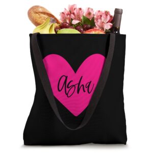 Pink Asha Name Heart Love Woman Girl Friend Personalized Tote Bag