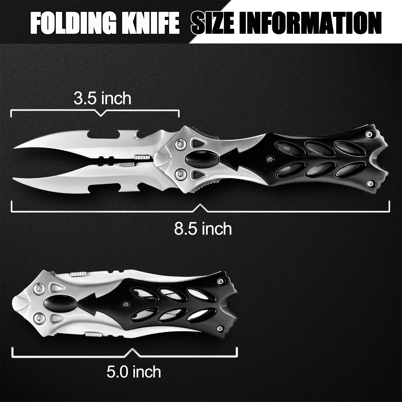 LFHC Pocket Double Blade Knife, Tactical Twin Edge Dual Blades Folding Knife, 8.5-in Outdoor Camping Multifunctional EDC Tool Fishing Hunting Knives with Clip and Liner Lock, Aluminum Handle Gifts