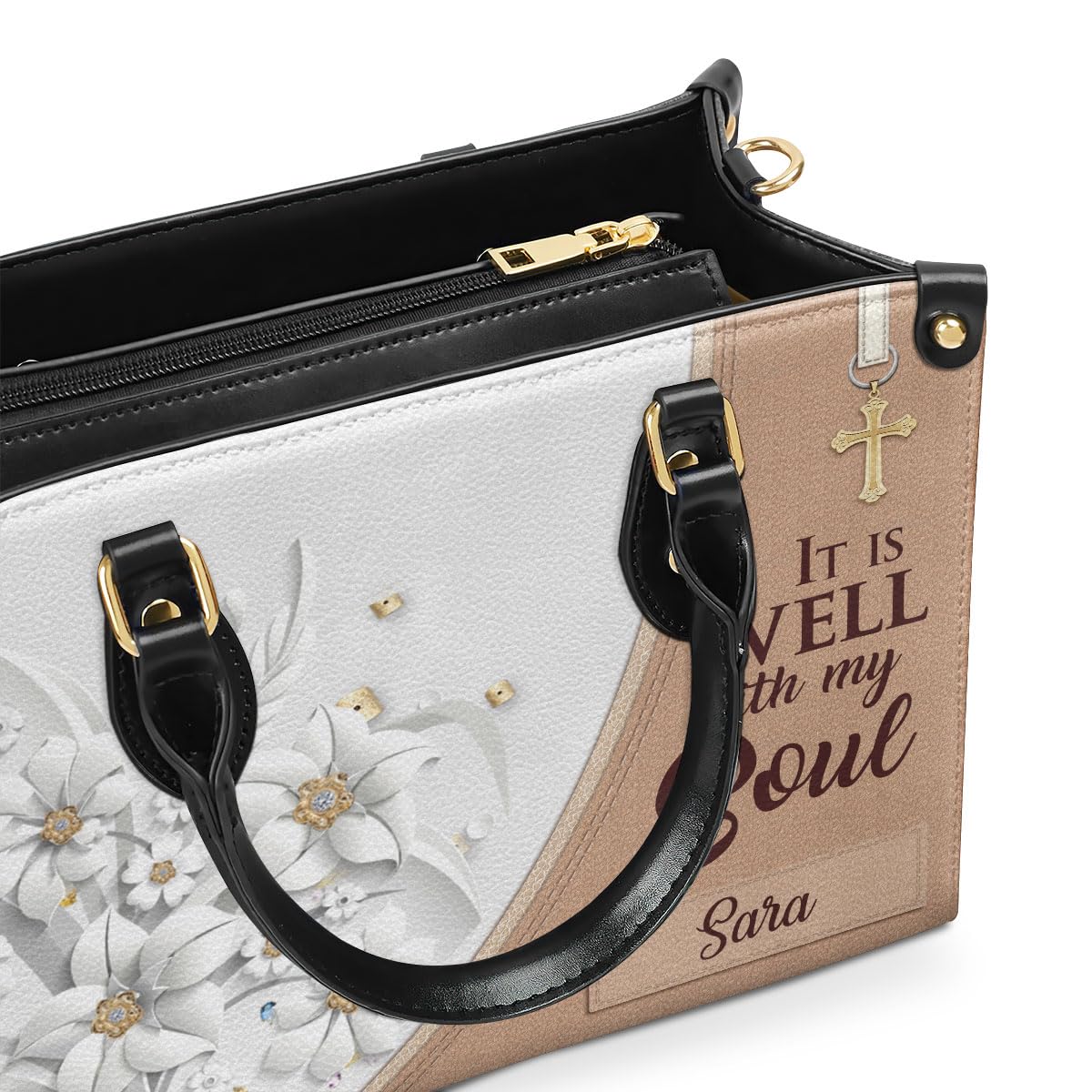 Jesuspirit Personalized Leather Handbags For Women - It Is Well With My Soul Religious Bag, Bible Bags - Christian Gifts Jesus Stuff For Women - Church Bag, Bible Purse Medium Size