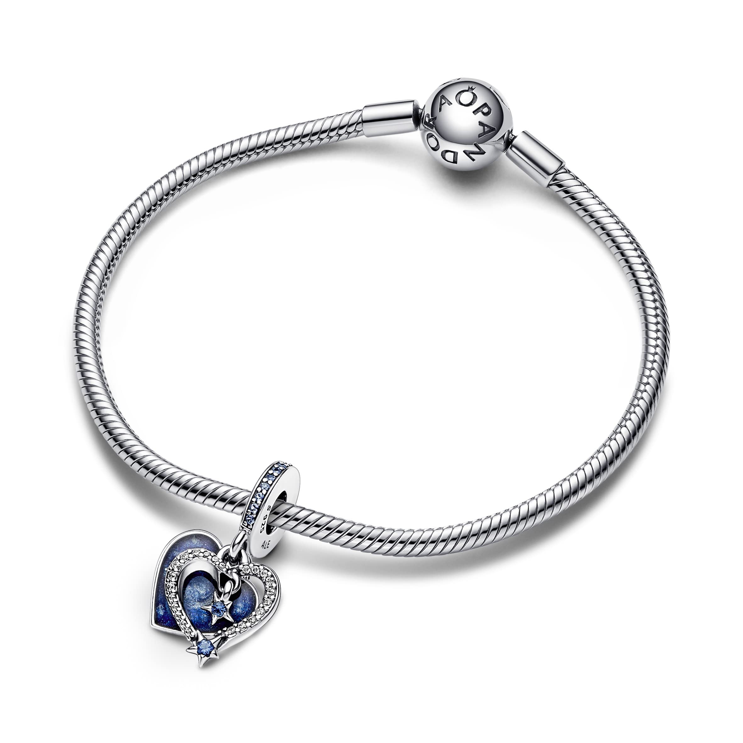 Pandora Celestial Shooting Star Heart Double Dangle Charm - Compatible Moments Bracelets - Jewelry for Women - Gift for Women in Your Life - Made with Sterling Silver & Enamel