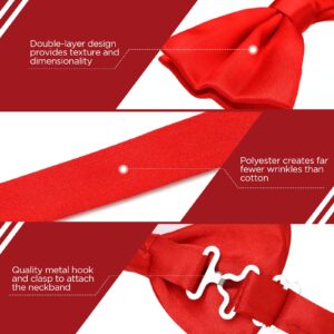 PAFUWEI Men's Pre-Tied Bow Tie, Tux Bowtie Solid Color Neck Bow Ties Adjustable Length Formal Satin Bow Tie for Wedding Party (Polyester, Red)