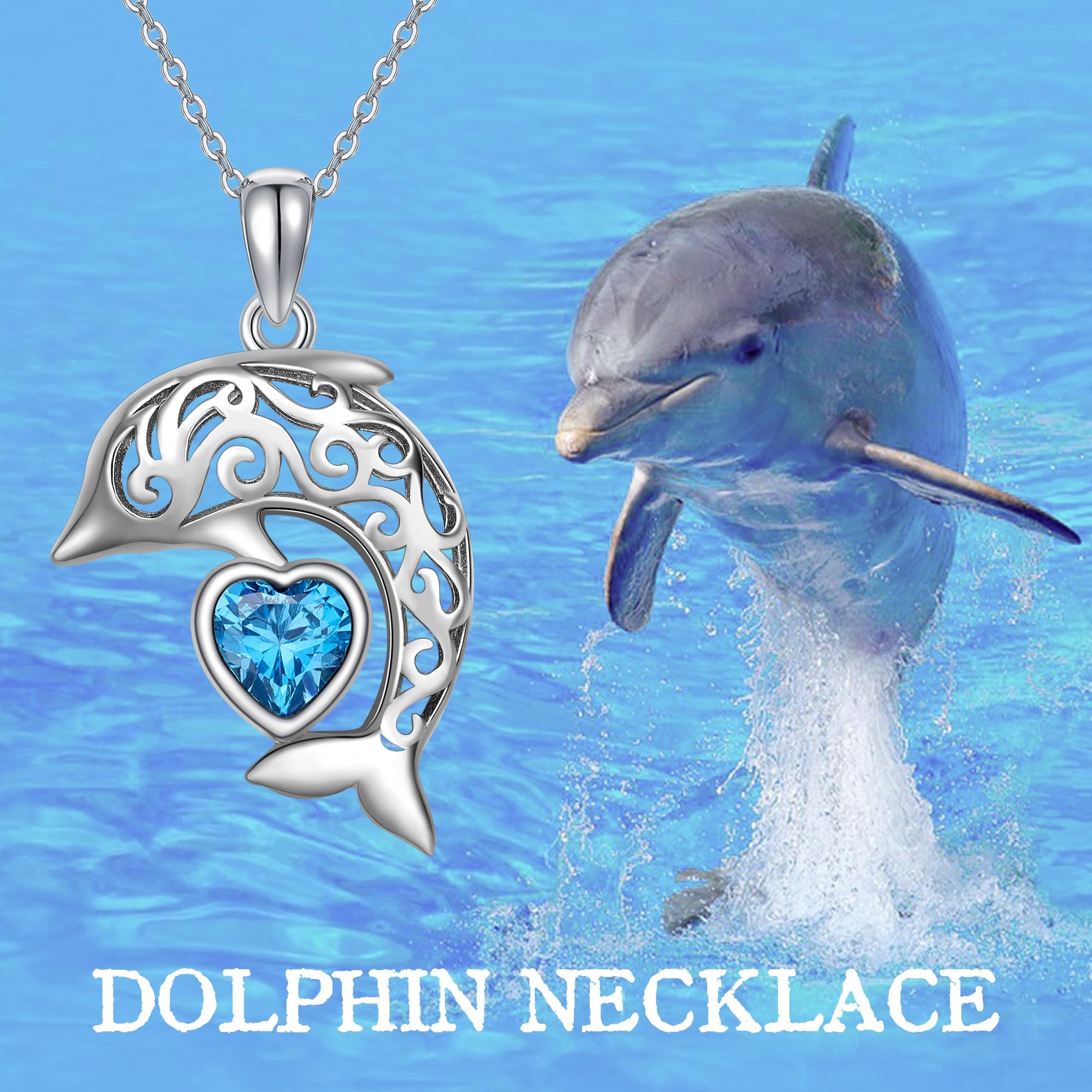 ONEFINITY Dolphin Necklace 925 Sterling Silver Dolphin Pendant Cute Animal Ocean Blue Heart New Years Necklace Jewelry for Women