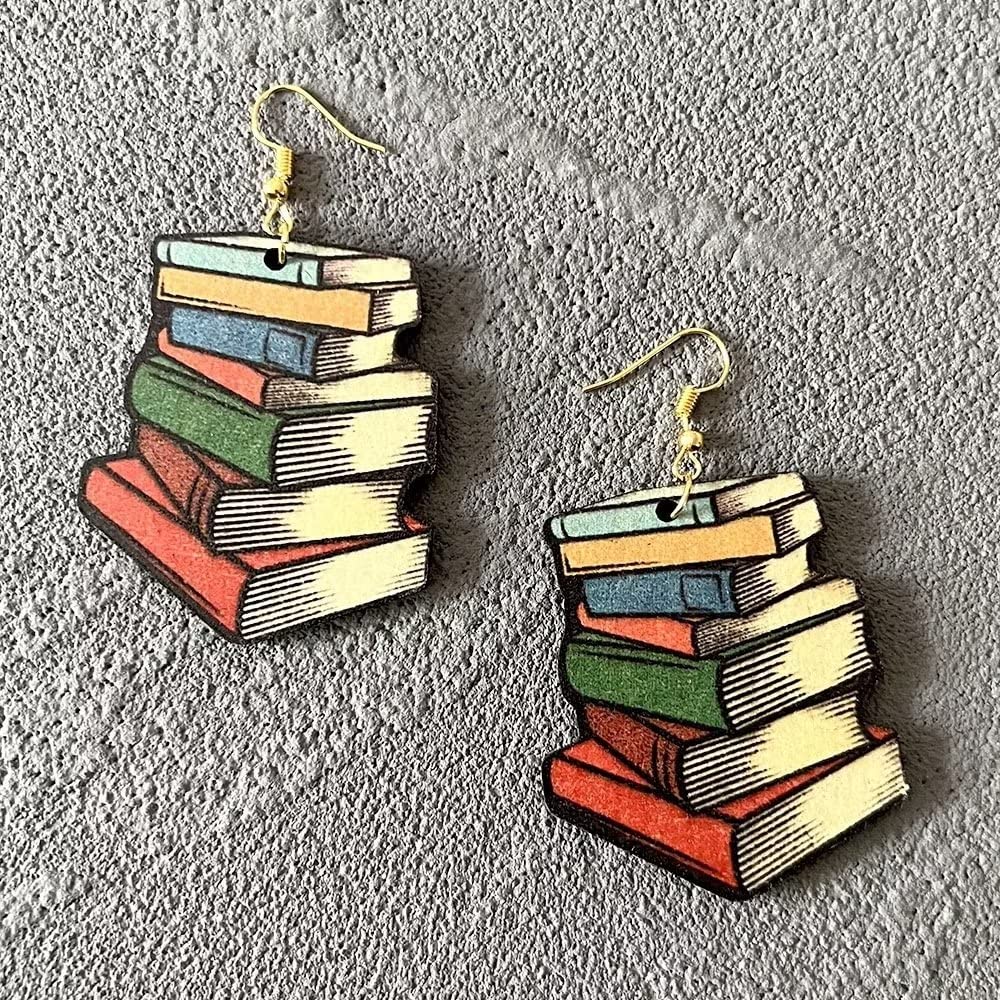 twinkle eye Color Classics Stackable Book Hanging Earrings Personality Beginning Season Teacher Student Gifts Book Earrings Double Sided Color Painting for Women