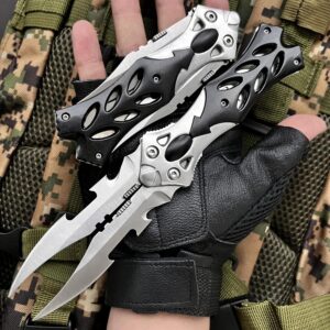 LFHC Pocket Double Blade Knife, Tactical Twin Edge Dual Blades Folding Knife, 8.5-in Outdoor Camping Multifunctional EDC Tool Fishing Hunting Knives with Clip and Liner Lock, Aluminum Handle Gifts