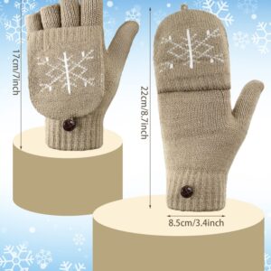 4 Pairs Women Knitted Winter Fingerless Gloves Thermal Convertible Knit Flip Wool Gloves Warm Half Finger Mittens for Women (White, Black, Gray, Khaki, Snowflake Style)