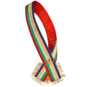 Masonichub Masonic Order of Eastern Star OES Sash Five Color With Soft Gold Fringe Side O.E.S Hand Embroidered Star