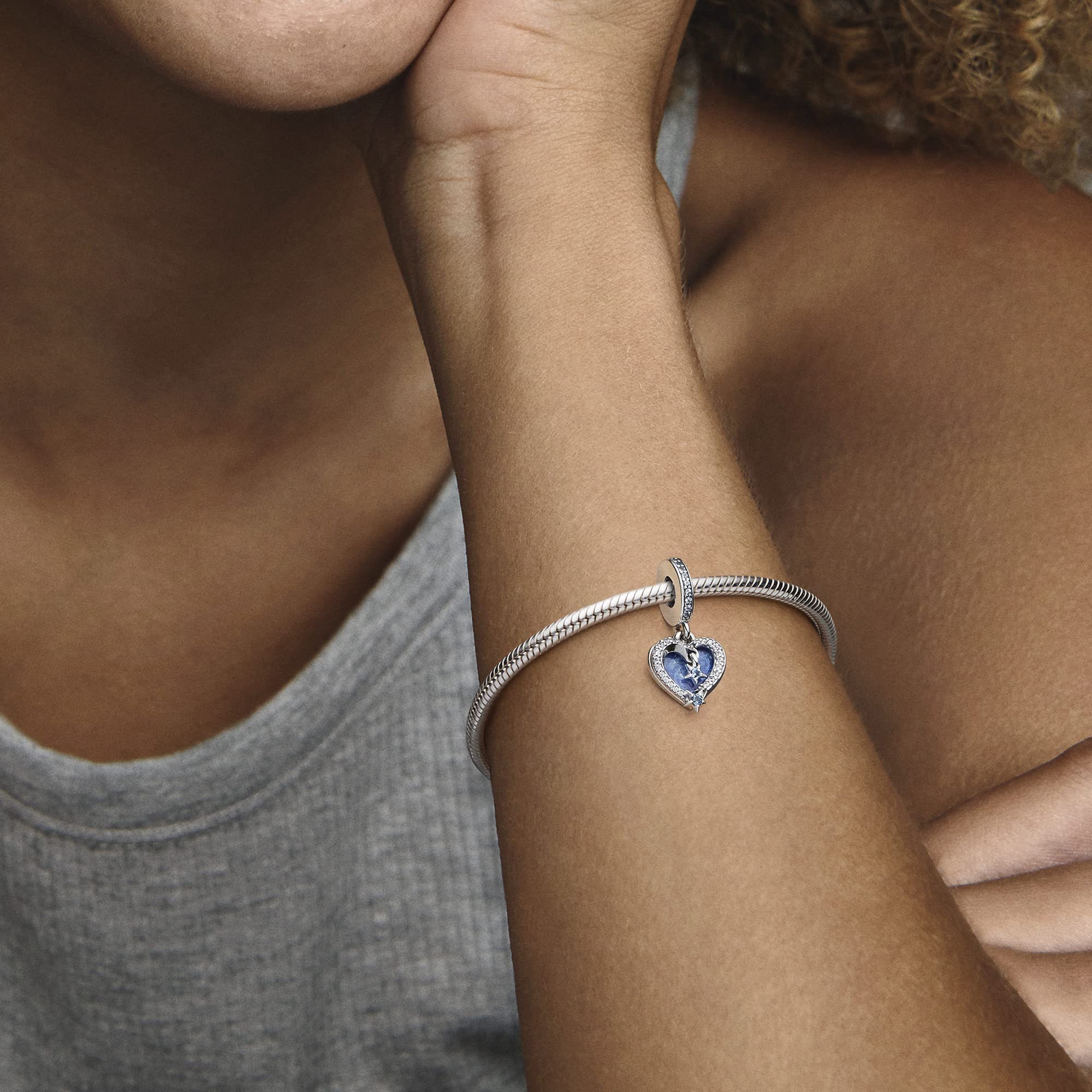 Pandora Celestial Shooting Star Heart Double Dangle Charm - Compatible Moments Bracelets - Jewelry for Women - Gift for Women in Your Life - Made with Sterling Silver & Enamel