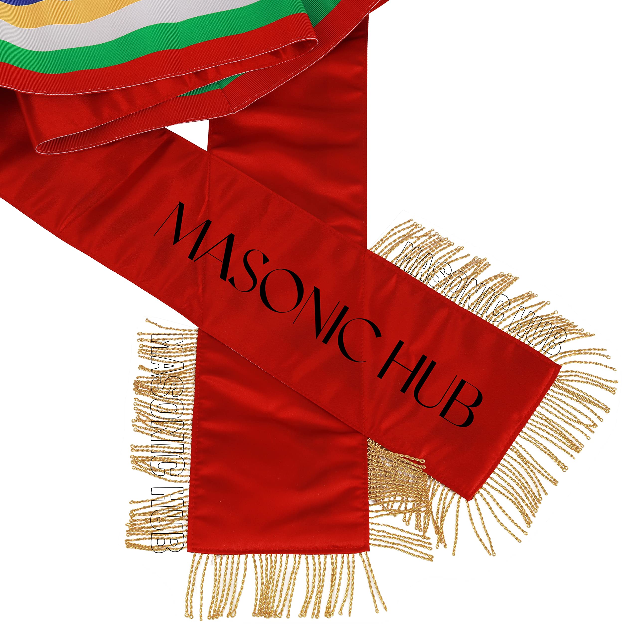 Masonichub Masonic Order of Eastern Star OES Sash Five Color With Soft Gold Fringe Side O.E.S Hand Embroidered Star