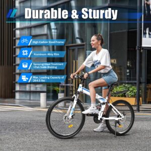 RibasuBB Premium Mountain Bikes in 26inch - 21 Speeds High Carbon Steel Lightweight Folding Bike for Women and Men - Front and Rear Disc Brakes - Full Suspension（Blue）