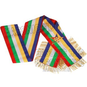 Masonichub Masonic Order of Eastern Star OES Sash Five Color With Soft Gold Fringe Side O.E.S Hand Embroidered Star