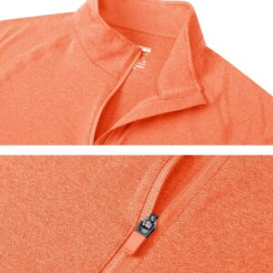 TACVASEN Men's Hiking Shirts Quarter Zip Pullover Long Sleeve Performance SPF Outdoor, Orange, M