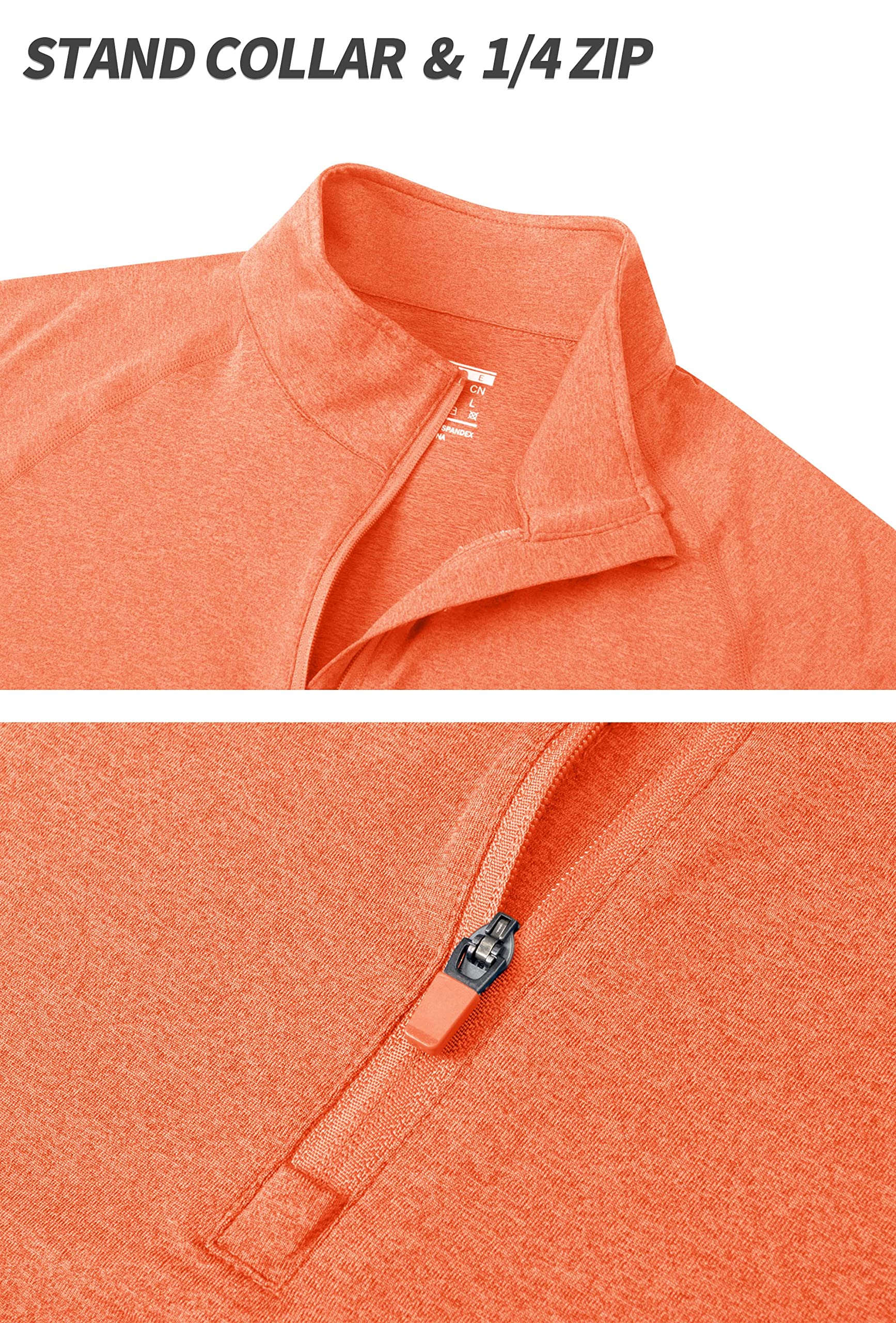 TACVASEN Men's Hiking Shirts Quarter Zip Pullover Long Sleeve Performance SPF Outdoor, Orange, M