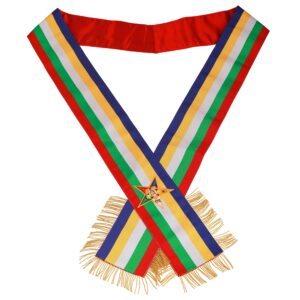 masonichub masonic order of eastern star oes sash five color with soft gold fringe side o.e.s hand embroidered star