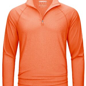 TACVASEN Men's Hiking Shirts Quarter Zip Pullover Long Sleeve Performance SPF Outdoor, Orange, M