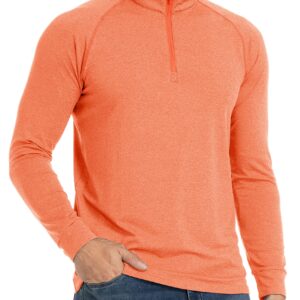 TACVASEN Men's Hiking Shirts Quarter Zip Pullover Long Sleeve Performance SPF Outdoor, Orange, M