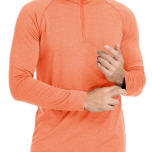 TACVASEN Men's Hiking Shirts Quarter Zip Pullover Long Sleeve Performance SPF Outdoor, Orange, M