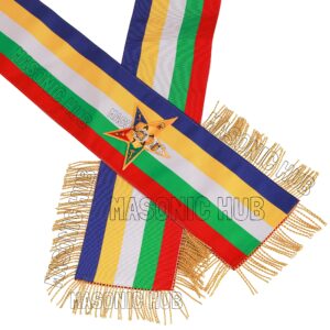 Masonichub Masonic Order of Eastern Star OES Sash Five Color With Soft Gold Fringe Side O.E.S Hand Embroidered Star