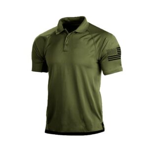 H HYFOL Polo Shirts for Men Graphic Stretch Casual American Patriotic Short Sleeve Raglan Golf Polos for Men(Olive Green,L)