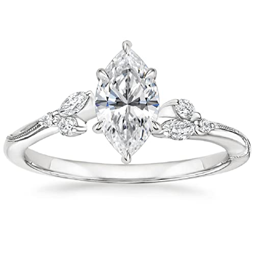 JEWELERYIUM 1 CT Marquise Cut Colorless Moissanite Engagement Ring, Wedding/Bridal Ring Set, Solitaire Halo Style, Solid Sterling Silver Antique Anniversary Bride Jewelry, Gorgeous Gift (7.5)