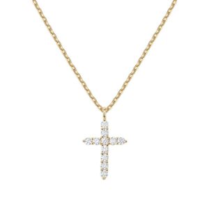 PAENENPH 14K Gold Cross 1.1CT Moissanite Necklace for Women,Dainty Gold Cross Pendant Necklace with Moissanite,18 Inch,Gift for Mom,Wife,Girlfriend (Yellow Gold, 14K Gold)