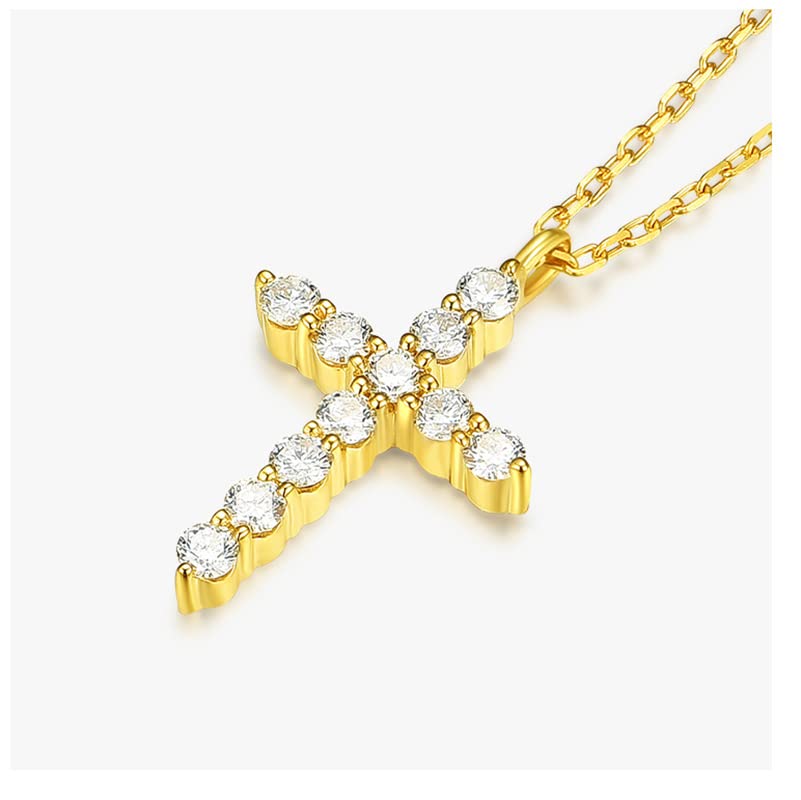 PAENENPH 14K Gold Cross 1.1CT Moissanite Necklace for Women,Dainty Gold Cross Pendant Necklace with Moissanite,18 Inch,Gift for Mom,Wife,Girlfriend (Yellow Gold, 14K Gold)