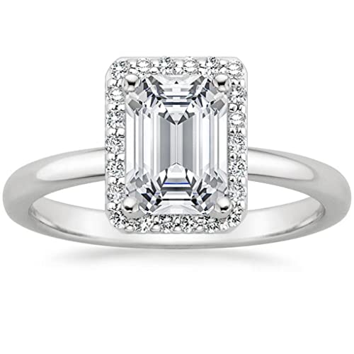 1.5 CT Emerald Cut VVS1 Colorless Moissanite Engagement Ring Wedding Halo Bridal Set for Women Moissanite Rings Gifts Anniversary Promise Her, 925 Sterling Silver Handmade