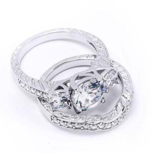 Women's 925 Sterling Silver Wedding Band Bridal Ring Set 3.5 Carats Round Cut Cubic Zirconia CZ Engagement (6.5)