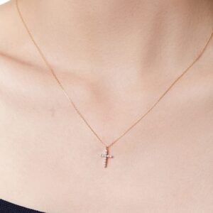 PAENENPH 14K Gold Cross 1.1CT Moissanite Necklace for Women,Dainty Gold Cross Pendant Necklace with Moissanite,18 Inch,Gift for Mom,Wife,Girlfriend (Yellow Gold, 14K Gold)