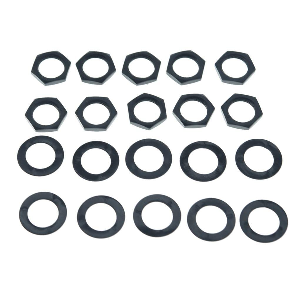 KAISH 10pcs Brass American Thread 3/8" Guitar Pots Nuts Potentiometer Hex Nut Guitar Jack Nut and Washers for CTS Pots & Switchcraft & Pure Tone Jacks Black