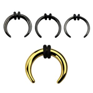 8-14GA Gold PVD Plated Stainless Steel Septum Pincher Nose Ring with 2 Black O-Rings (Gauge: 2mm (12GA) / Diameter: 10mm (3/8"))