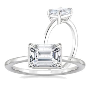 2 CT Emerald Cut VVS1 Colorless Moissanite Engagement Ring Wedding Bridal East West Set for Women Moissanite Rings Gifts Anniversary Promise Her, 925 Sterling Silver